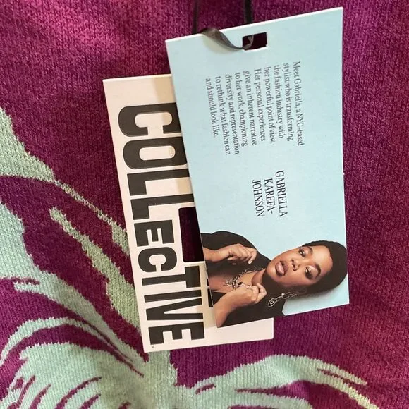 New! Future Collective Purple Green Floral Knit Crop Tank Top Size 4X - Picture 5 of 5